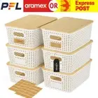6Pack Storage Baskets Cabinet Bin Shelves Drawers Closet Organizer Bamboo Lid