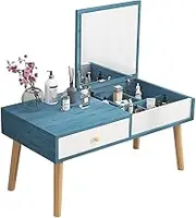 UPWONED Small Dressing Table, Dressing Table with Flip Mirror and Drawers, Tatami Dressing Table, Small Dressing Table with Storage Compartments, Bedroom Bay Window Dressing Table