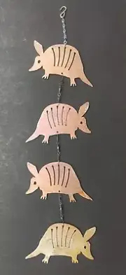 Four Nine-Banded Armadillo Metal Wind Catcher Spinner Rustic Nature Whirligig