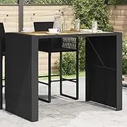 Outdoor Bar Table with Acacia Wood Top, Outdoor Console Table for Porch and Yard, Black 145x80x110 cm Poly Rattan