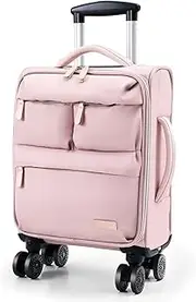 [YULEEE] 16-Inch Pink Cabin Suitcase, 30L Underseat Carry-On Luggage with 4 Spinner Wheels, Lightweight Softside Travel Suitcase for Women, Airline Approved, Detachable Laptop Padded Compartment, Pink