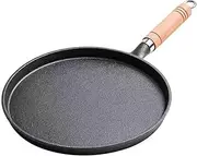Cast Iron Skillet Pancake Pan Round Griddle Thick Nonstick Egg Frying Pan Tortilla Crepe Pans Anti-scalding Wooden Handle Uncoated 26cm