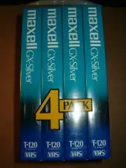 4 Pack Maxell GX-Silver T-120 Sealed Blank VHS Tapes