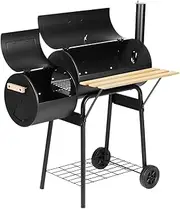 Grillz Charcoal BBQ Grill, Portable Camping Barbecue Grills Oven Smoker Cooking Tool Outdoor Party Garden Bar Picnic Indoor Household Kitchen Set, with Wheels Stainless Steel Rack Black
