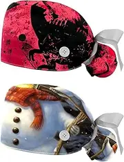 [YTYVAGT] 2-Pc,Nurse Scrub Caps,Scrub Hats with Buttons and Cotton Sweatband,Dinosaur Red Pattern