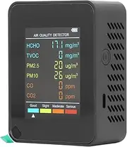 Smart Air Quality Monitor, 5-in-1 Test CO₂ TVOC HCHO PM2.5 PM10, USB Backlit LCD Smart Air Quality Tester for Home Car Office (Black)