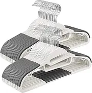 SONGMICS Set of 50 Plastic Hangers, Coat Hangers with U-Shaped Opening, Space-Saving, 0.5 cm Thick, 41.5 cm Long, 360° Swivel Hook, White and Dark Grey CRP041W04