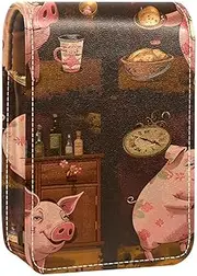 Travel Lipstick Organizer Case,Lipstick Case Portable Makeup Bag with Mirror,Cartoon Pink Pig