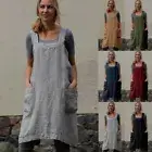 Women Baking Cross Back Cooking Cotton Linen Apron Pinafore Pinafore Dress AU