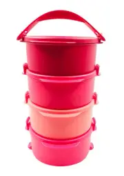 Tupperware Pink Red Microwavable Lunch Tup Tiffin (4) 550ml Handler (1) Set
