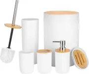 Bathroom Accessories Set 6 Piece Bamboo Bath Ensemble Includes Toothbrush Holder
