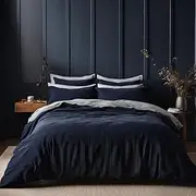 RAGA Midnight Blue Corduroy Quilt Cover Set, Extra Soft Elegeant Stripes, Machine Washable and Durable, 3 Pieces Doona Cover Set (Midnight Blue Corduroy) (Queen)