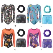 Kids Girl Ballet Leotard Unitard Bodysuit with Shorts Hairband Set Dance Costume