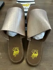 NIB Camel Threads Toes Slip On Sandals Women’s Sz 11 Rose Gold Crocodile Slides
