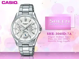 CASIO 卡西歐 手錶專賣店 國隆 SHEEN SHE-3060D-7A 三眼女錶 不鏽鋼錶帶 銀 防水50米 全新品