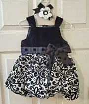 Mud Pie Baby Girl Christmas Dress 12-18 Months - Black and White
