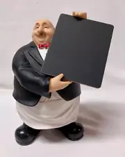 GARCON with NOTE PAD Whimsical Kitchen Figure Holding (Blank) Sign - 7.5" Tall