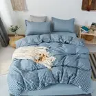 Grid Bedding Set Luxury Spring Soft Flat Sheet Duvet Cover Pillowcase Bed Linen