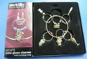 Metalla Solid Pewter Set Of 6 Wine Glass Charms Cheese Grapes Wine & More