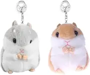[UTENEW] 2 Pack Plush Hamster Keychains Stuffed Animal Keyring Pendant Purse Backpack Handbag Charms, Brown, Gray