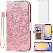 [Asuwish] Phone Case for Samsung Galaxy A25 5G/A24 4G/M34 /F34 Wallet Cover with Tempered Glass Screen Protector and Leather Flip Credit Card Holder Cell Accessories A 25 25A 24A LTE Women Men Rose Gold