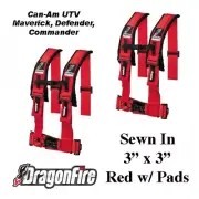 2 Can-Am BRP UTV Dragonfire H-Style 4 Point Sewn In Style Harness Red 3" w/Pads