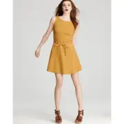 See By Chloe Mini Dress Apron Back Waffle Tie Waist Yellow Womens Size 2 NWT