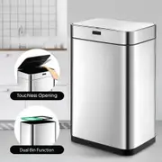 75L Dual Rubbish Bin Dustbin Recycling Kitchen Waste Trash Garbage Can Motion Sensor Stainless Steel Silver