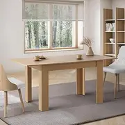 Oikiture 160cm Dining Table Extendable Rectangular Dining Table for Home Kitchen and Dining Room Natural Wood
