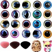 Naturezhen 12-25mm ​Safety Eyes Crochet Kit, 65Pcs Assorted Color Plastic Animal Eyes with Glitter Washers for Amigurumi, Plush Toys, Teddy Bears & Puppet Making (8 Sizes, Child-Safe, DIY Craft)