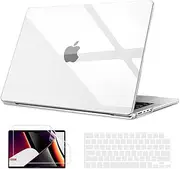 B BELK Compatible with MacBook Pro 14 inch Case 2024 2023 2022 2021 M4 A3185 M3 A2918 A2992 M2 A2779 M1 A2442 Pro Max, Clear Plastic Hard Shell Case + Keyboard Cover + Screen Protector, Transparent