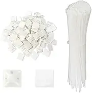 TEAONE Cable Tie Mounts, 100 PCS White Tie Wire Clips with 100 PCS Zip Tie for Wire Storage (Bulk)