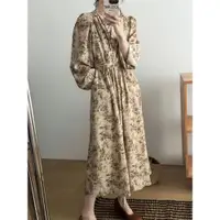 在飛比找ETMall東森購物網優惠-vintage侘寂風褶皺長袖連衣裙