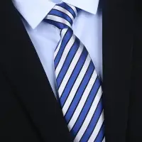 在飛比找樂天市場購物網優惠-8厘米真絲藍白條紋領帶桑蠶絲男士領帶 真絲領帶襯衫襯衣領帶服