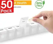 50 Pack 7 Day Extra Large Weekly Pill Organizer, XL Daily Cases, Pill Box(White)