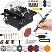 Zilchx Mini Table Saw 100W Multifunctional with 4 High Speed Steel Blades, 7-Speed, Aluminium Angle Push Ruler, 18x18x11cm, 24V DC, DIY Woodworking