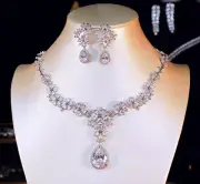 Silver Floral CZ wedding Necklace Earring set Bridal Necklace Bridal Earring Set