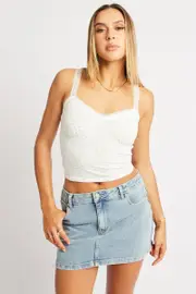 White Floral Singlet V neck Lace trim - Size 16XL, Women's Singlet