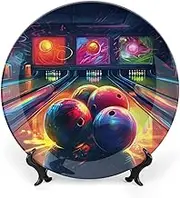 Bone China Decorative Plate Ceramic Dinner Plates Bowling Balls Ceramic Decorative Plate with Display Stand Art Crafts Ceramic Ornaments for Wall Hanging Decor 10inch