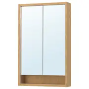 FAXÄLVEN mirror cabinet w built-in lighting, oak effect, 60x15x95 cm