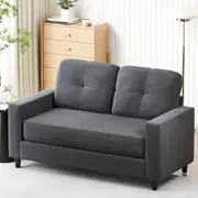 Advwin 2 Seater Sofa 132cm Love Seat Linen Fabric Loveseat Sofa Couch for Compact Small Space Dark Grey