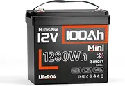 12V 100Ah Mini BT LiFePO4 Battery, Up to 15,000 Cycles, 1280W Lithium Battery with Bluetooth, Mini Size, 100A BMS, Low-Temp Cutoff, Mobile Phone App Monitors Battery SOC Data(1PACK)
