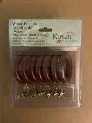 Kirsch Wood Pole Rings Walnut Set Of 7 Fit 1 3/8” Diameter Pole New