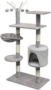 Cat Tree with Sisal Scratching Posts 125 cm Grey - Multi-Level Cat Tower for Indoor Cats, Sturdy & Durable Cat Furniture with Scratching Pads, Perfect for Small Spaces