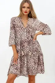 Taylor Mini Dress - Mandarin Collar Balloon Sleeve Smock Dress in Tatum Print