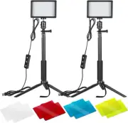 LED Video Light Set with Adjustable Tripod Stand Colour Filters Dimmable 5600K