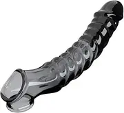 9 Inch Wave-Like Transparent Black Design Which Tighten and Increase the Sex TimeTransparent Silicone Werable Clear Extender Sleeve Expand and Enlarger, Empty Waterproof