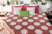 Double Irish Chain, Pink & Green patchwork FINISHED QUILT Large queen size