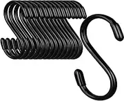 15 S-Hooks with Non-Slip Rubber Coating, 3-Inch Long, S-Hooks for Closet, Steel Metal, Black Vinyl-Coated Small S-Hooks for Hanging Jeans, Pots, Pans, and Coffee Cups，Black