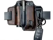 Leather Multitool Sheath with Pen Holder Key Fob EDC Organizer Brown